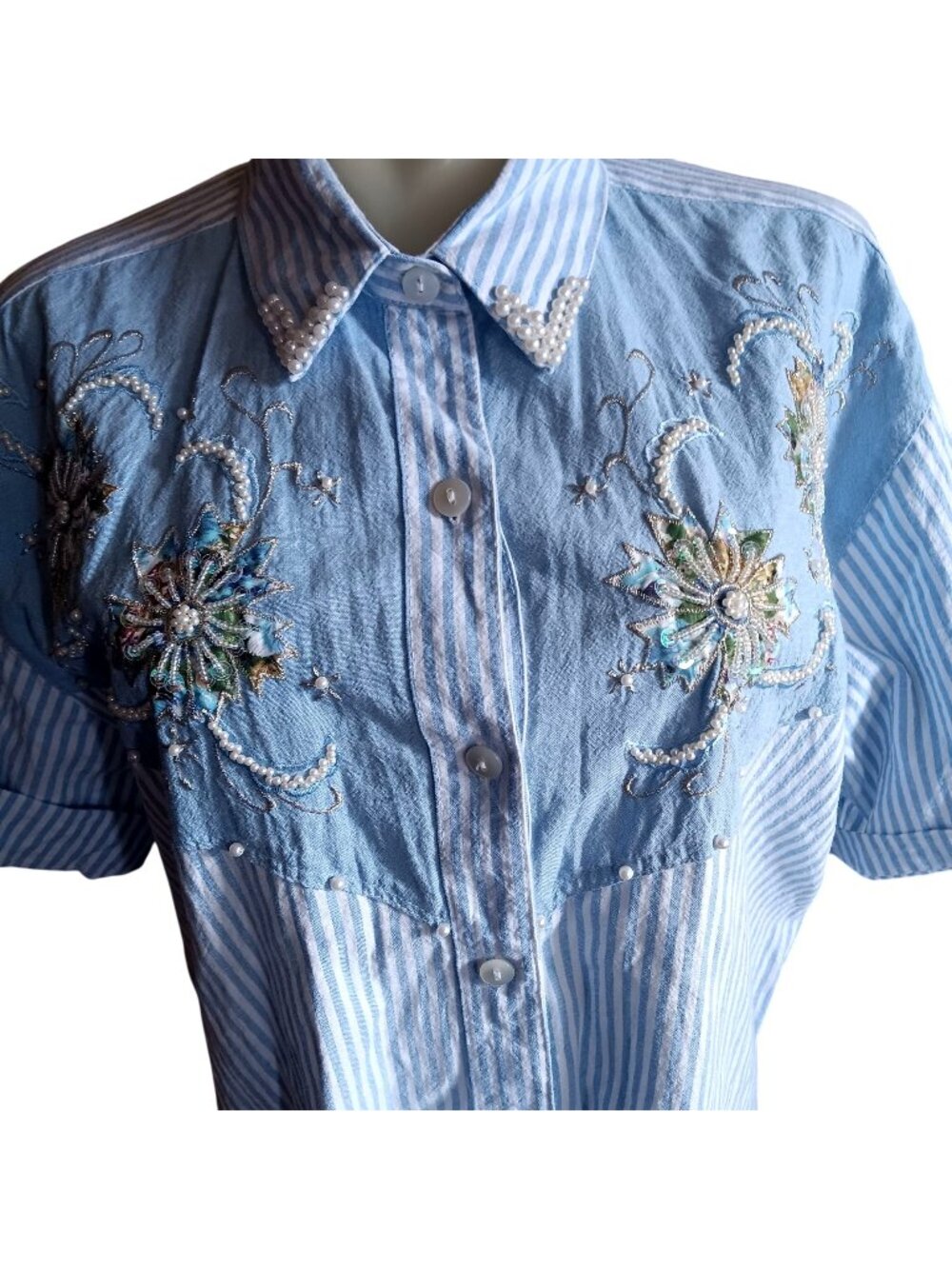 True Vintage Blouse Medium 90's Passion USA Pearl Beaded Golden Girls Granny Mom